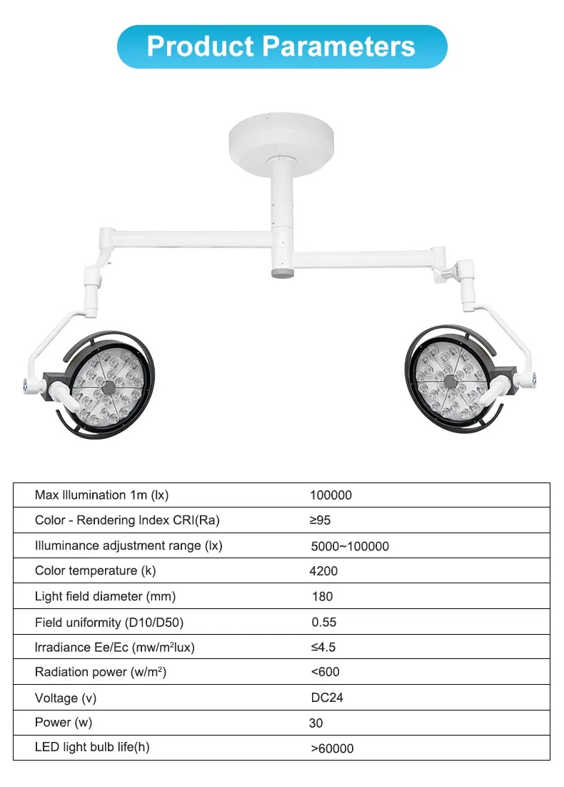 Double Head LED Osram Bulb Surgical Light Shadowless Operating Light for Hospital